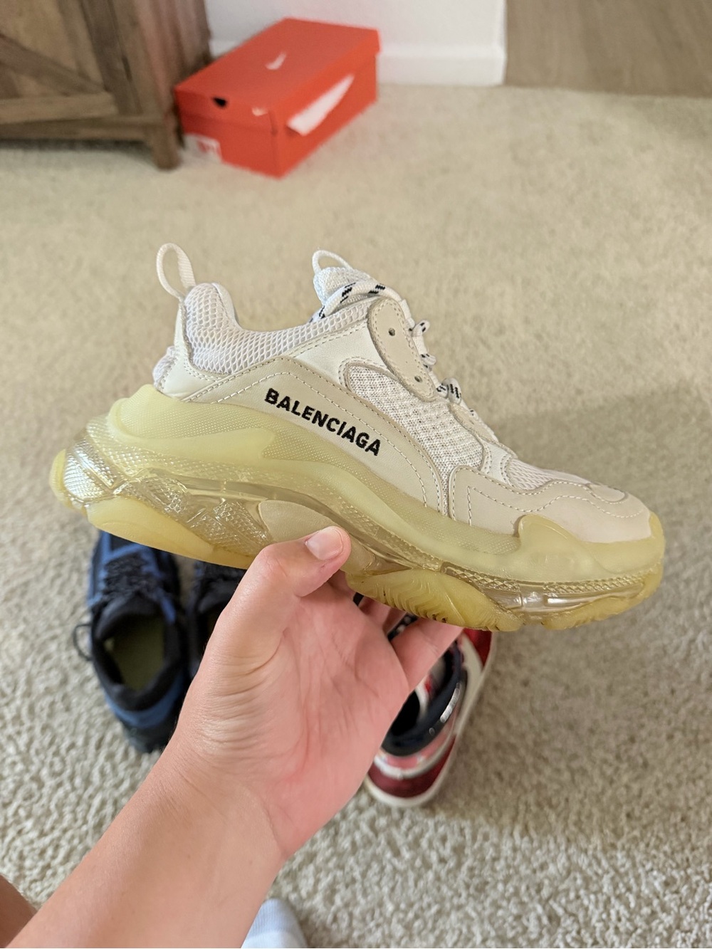 Balenciaga Triple S Trainer in Off-White with Yellow Sole